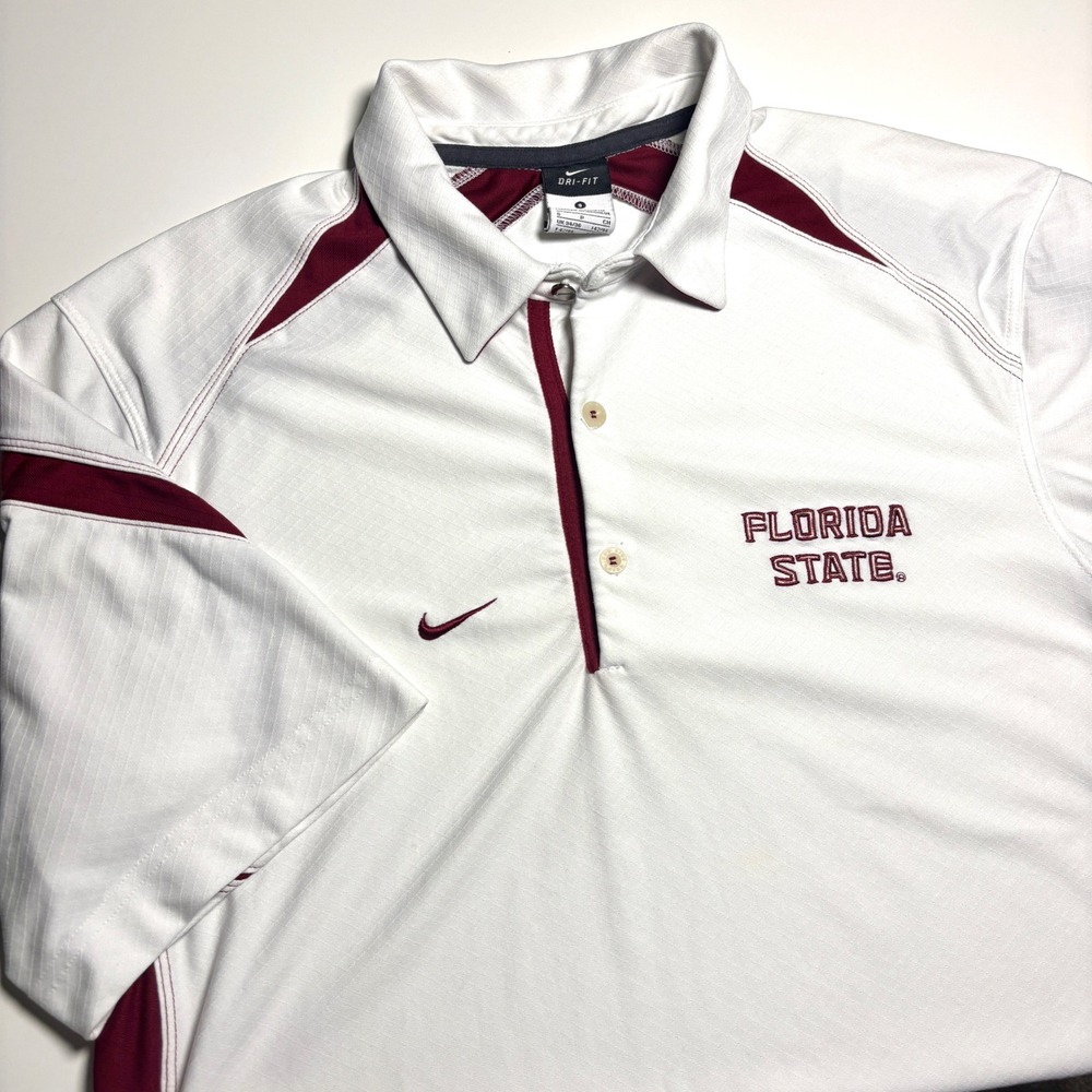 Nike Florida State Seminoles Dri-Fit Golf Polo Shirt Men's S White Football NCAA